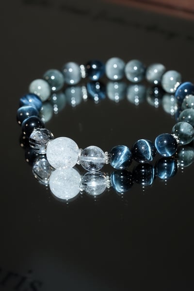 【看穿偽善・高頻淨化】 Rosa.G 淨界迴聲｜阿塞白水晶透體黑髮灰藍虎眼 手鍊7