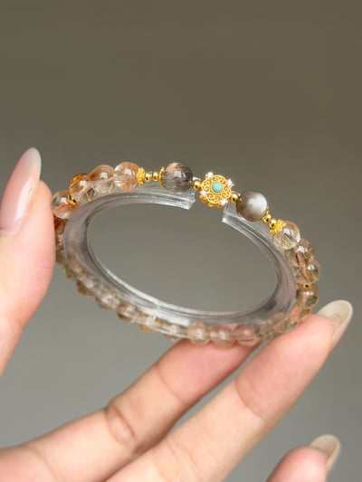 【大地金脈．紮財富根基】 Rosa.G 銅髮晶 x 黑金骨幹 x 原礦綠松石手鍊2