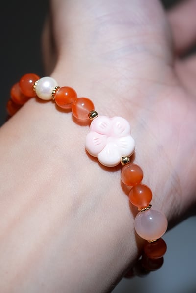 【胭脂雲影．貴人滋養】 Rosa.G 南紅 x 珍珠 x 女皇貝 x 蜜桃鹽源設計手鍊10