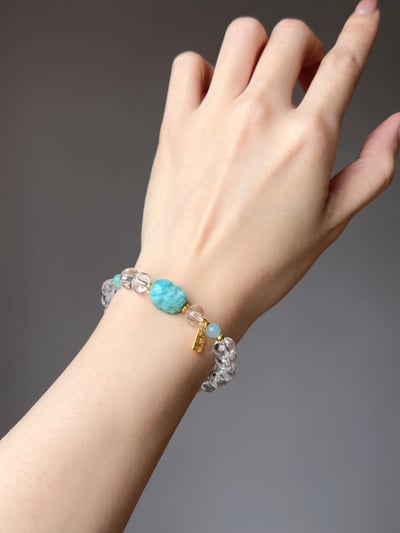 【思緒清理．財路大開】 Rosa.G 無優化天河石貔貅 x 白水晶算盤珠設計手鍊4