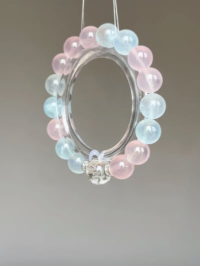 【冰晶星辰．意識校準】 Rosa.G 海藍寶 x 六芒星光粉晶 x 白阿塞設計手鍊3