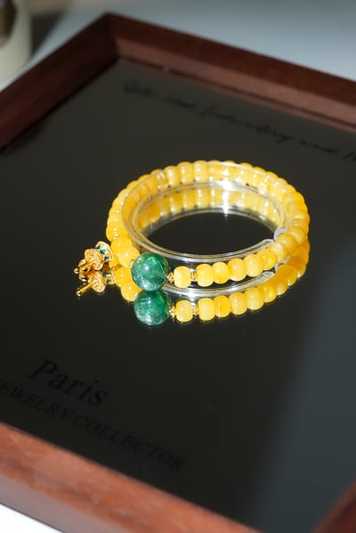 【法輪常轉．富貴安康】 Rosa.G 蜜蠟 x 綠祖母晶 x 純銀包金轉經輪設計手鍊9