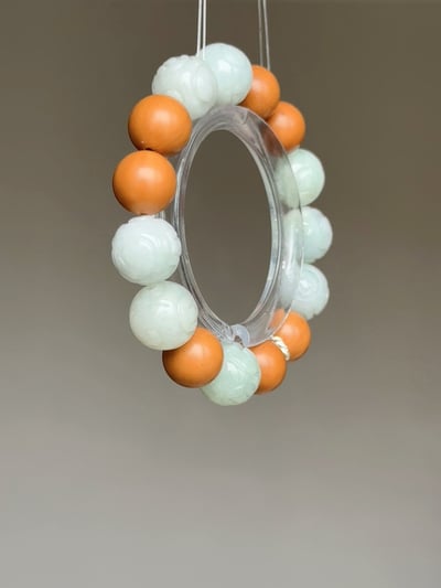 【靈犀佈局．金錢歸位】 Rosa.G 翡翠錢幣 x 天然猴頭核桃精雕手鍊6