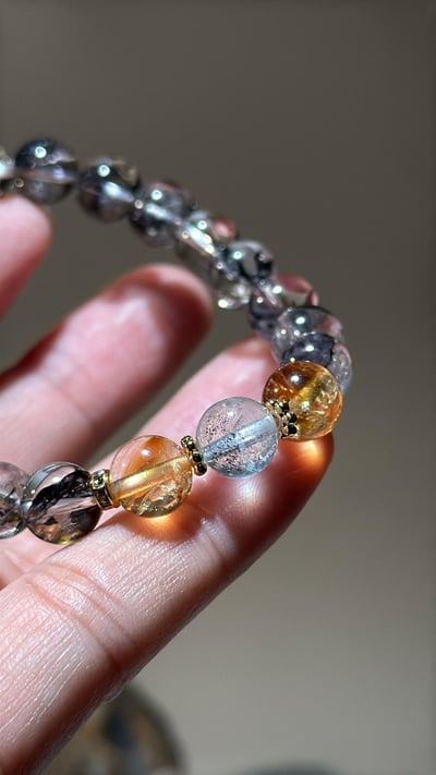 【星辰護財・清醒顯化】黑閃靈 × 黃水晶 × 魔鬼星空海藍寶 手鍊｜保護與豐盛同頻 Rosa.G3