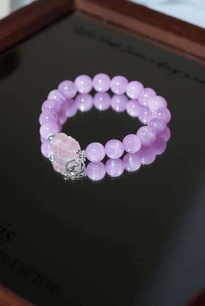 【月下霓影．情商平衡】 Rosa.G 貓眼紫鋰輝 x 粉晶貔貅 x 純銀貓咪設計手鍊9