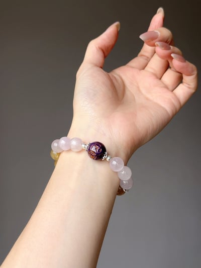 【八方豐盛．星芒守護】 Rosa.G 金髮晶 x 貓眼紫鋰輝 x 八方來財大漆珠設計手鍊5