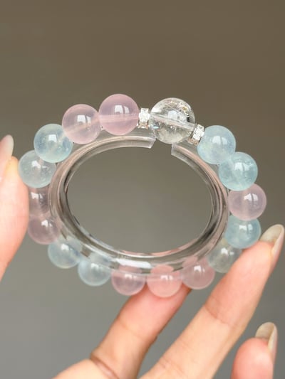 【冰晶星辰．意識校準】 Rosa.G 海藍寶 x 六芒星光粉晶 x 白阿塞設計手鍊7