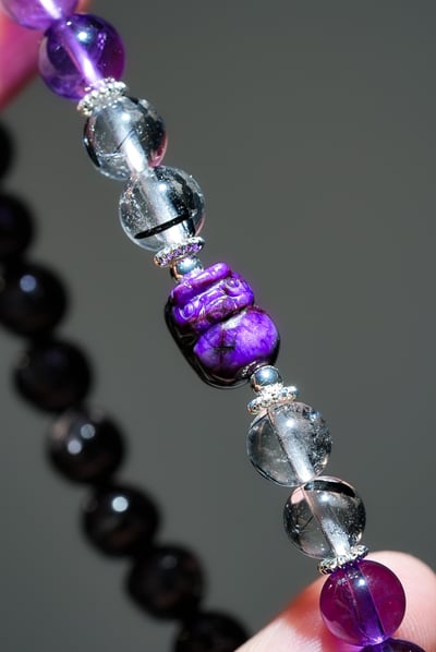 【紫金守護．權威轉化】 Rosa.G 舒俱萊貔貅 x 金運石 x 紫水晶 x 黑髮晶設計手鍊8