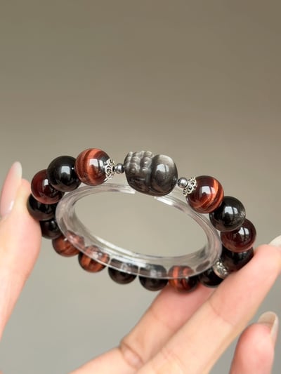 【雷霆鎮煞】 Rosa.G 曜影赤刃｜銀曜石紅虎眼神獸貔貅 手鍊2