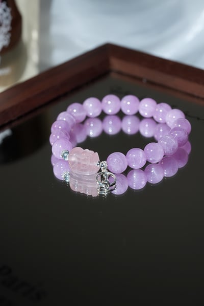 【月下霓影．情商平衡】 Rosa.G 貓眼紫鋰輝 x 粉晶貔貅 x 純銀貓咪設計手鍊6