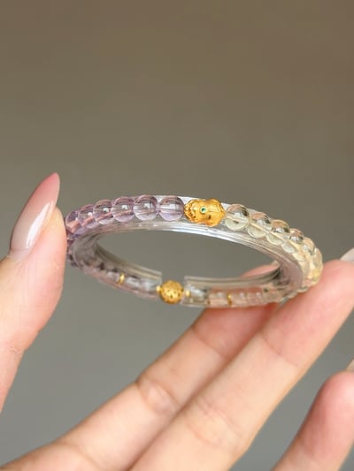 【智性招財・包賺鎖庫】Rosa.G 紫曜御金｜紫黃水晶  𝘹 鑲嵌金太陽 𝘹 包巾貔貅純銀手鍊3