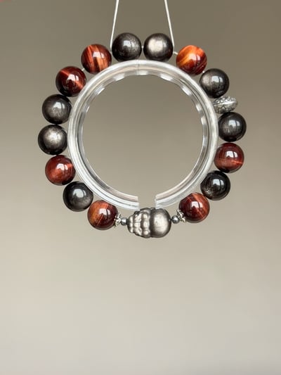 【雷霆鎮煞】 Rosa.G 曜影赤刃｜銀曜石紅虎眼神獸貔貅 手鍊1