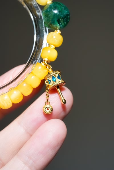 【法輪常轉．富貴安康】 Rosa.G 蜜蠟 x 綠祖母晶 x 純銀包金轉經輪設計手鍊4