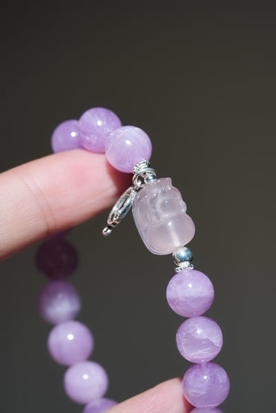 【月下霓影．情商平衡】 Rosa.G 貓眼紫鋰輝 x 粉晶貔貅 x 純銀貓咪設計手鍊7