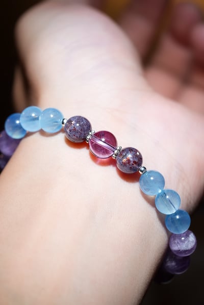 【終結腦霧・高分晉升】Rosa.G 智性星海｜紫水晶 𝘹 海藍寶 𝘹 菫青石 𝘹 薰衣草紫水晶手鍊8