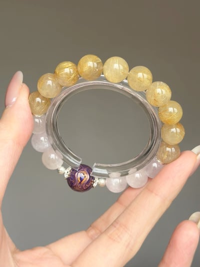 【八方豐盛．星芒守護】 Rosa.G 金髮晶 x 貓眼紫鋰輝 x 八方來財大漆珠設計手鍊4