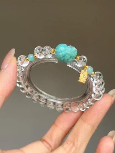 【思緒清理．財路大開】 Rosa.G 無優化天河石貔貅 x 白水晶算盤珠設計手鍊6