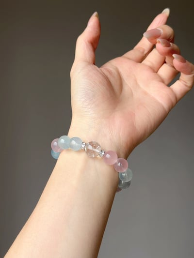 【冰晶星辰．意識校準】 Rosa.G 海藍寶 x 六芒星光粉晶 x 白阿塞設計手鍊4