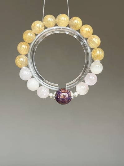 【八方豐盛．星芒守護】 Rosa.G 金髮晶 x 貓眼紫鋰輝 x 八方來財大漆珠設計手鍊1