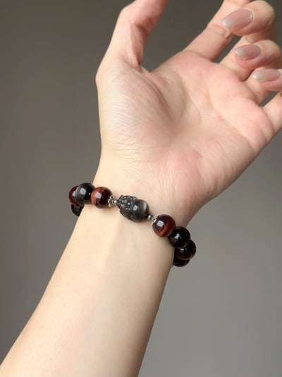 【雷霆鎮煞】 Rosa.G 曜影赤刃｜銀曜石紅虎眼神獸貔貅 手鍊7