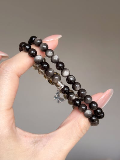 【絕對防禦】 Rosa.G 墨漆曜影｜銀曜石全淨體茶晶螺鈿大漆珠 手鍊5