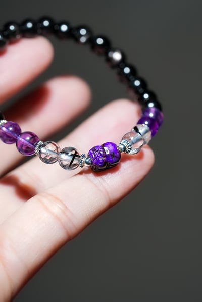 【紫金守護．權威轉化】 Rosa.G 舒俱萊貔貅 x 金運石 x 紫水晶 x 黑髮晶設計手鍊2