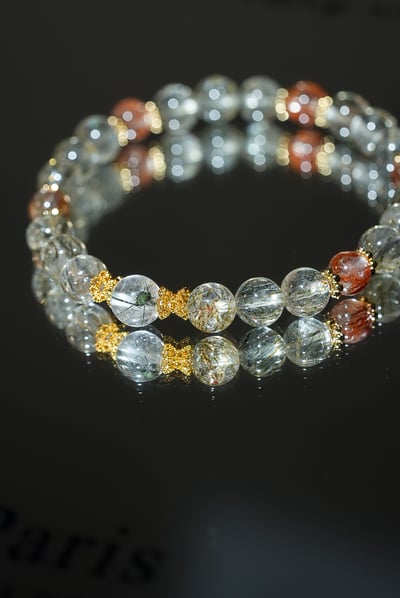 【星海綻放．豐盛對焦】 Rosa.G 海膽水晶 x 紅銅鈦 x 綠碧璽髮晶設計手鍊6