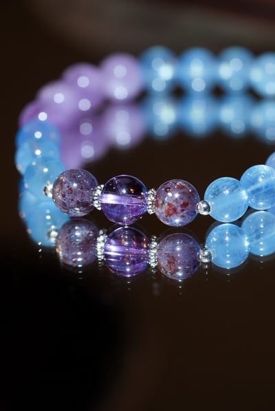 【終結腦霧・高分晉升】Rosa.G 智性星海｜紫水晶 𝘹 海藍寶 𝘹 菫青石 𝘹 薰衣草紫水晶手鍊6