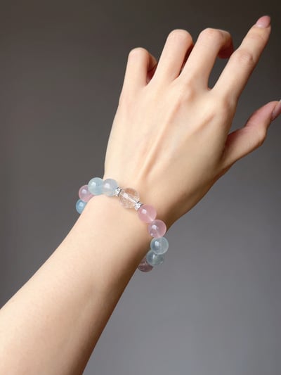 【冰晶星辰．意識校準】 Rosa.G 海藍寶 x 六芒星光粉晶 x 白阿塞設計手鍊5