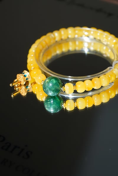 【法輪常轉．富貴安康】 Rosa.G 蜜蠟 x 綠祖母晶 x 純銀包金轉經輪設計手鍊13