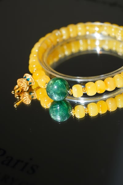 【法輪常轉．富貴安康】 Rosa.G 蜜蠟 x 綠祖母晶 x 純銀包金轉經輪設計手鍊2