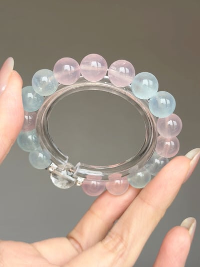 【冰晶星辰．意識校準】 Rosa.G 海藍寶 x 六芒星光粉晶 x 白阿塞設計手鍊6