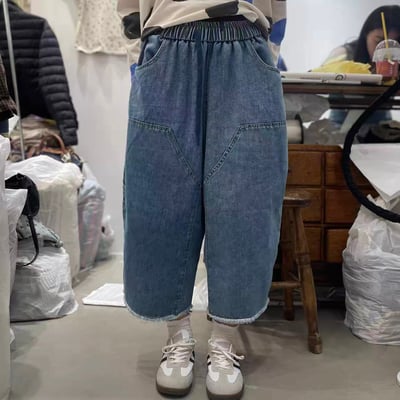 鬆緊腰丹寧寬褲 260309091