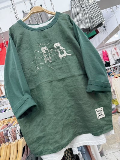 貓咪抓魚七分袖上衣 S7135