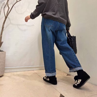 鬆緊腰磨毛牛仔褲 1216155