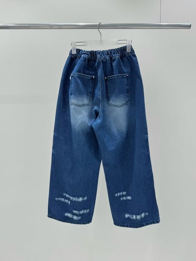 水洗磨白微刷破牛仔褲 206126