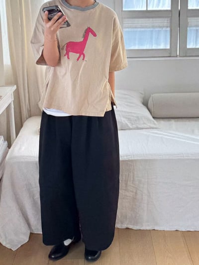 配色領圖繪上衣 260309054