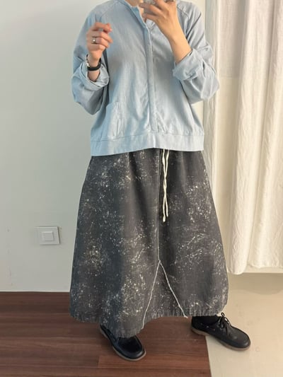 鬆緊腰拼接休閒裙 206023