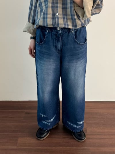 水洗磨白微刷破牛仔褲 206122