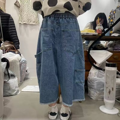 鬆緊腰丹寧寬褲 260309094