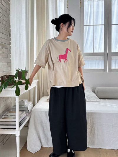 配色領圖繪上衣 260309053