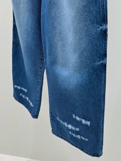 水洗磨白微刷破牛仔褲 206127