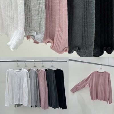 木耳邊坑條上衣 260115053