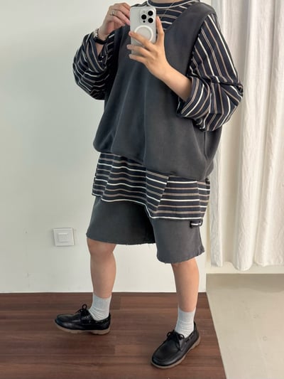 不收邊條紋上衣 206105