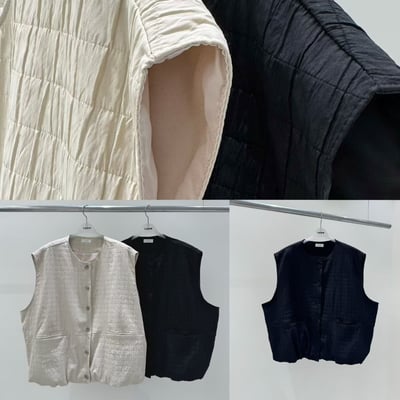 抓褶口袋圓領背心 2060111