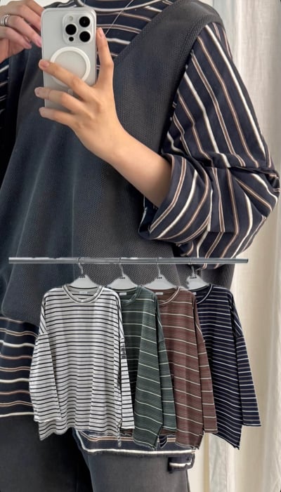 不收邊條紋上衣 206101