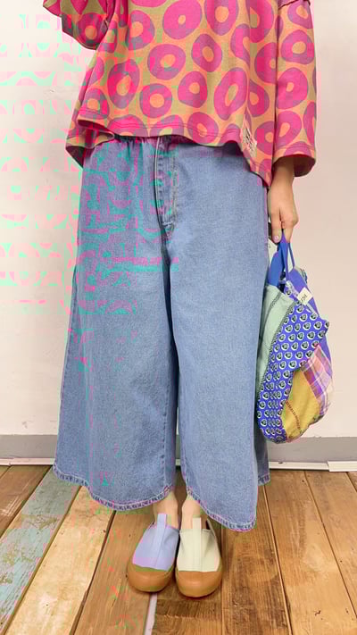 鬆緊腰寬鬆丹寧褲 26306144