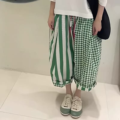 拼接格子條紋休閒褲 26306174