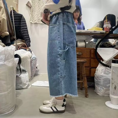 鬆緊腰丹寧寬褲 260309093