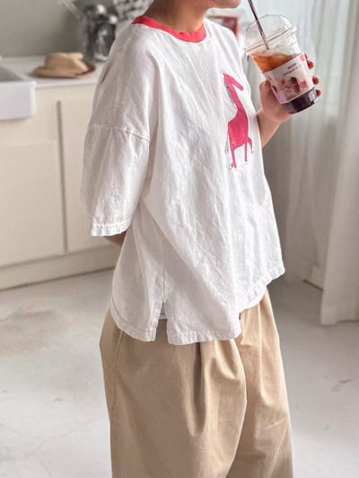 配色領圖繪上衣 260309055